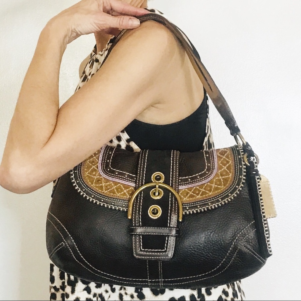Coach Soho Chestnut Leather Stitch Lg Flap Hobo Purse